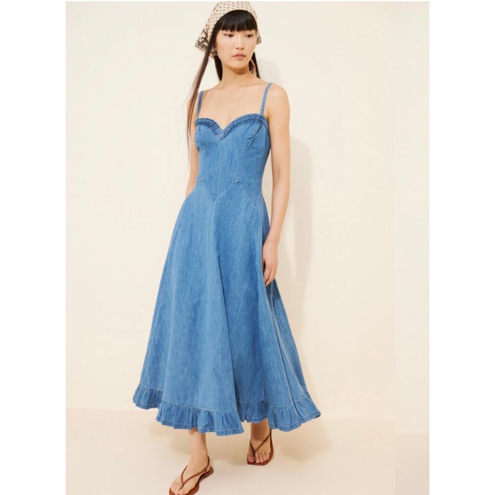 NWT Free People Another Season Denim Midi Dress Boardwalk Blue Medium